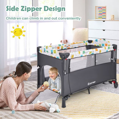 5-in-1 Convertible Baby Bed with Changing Table &amp; Storage Bag Grey