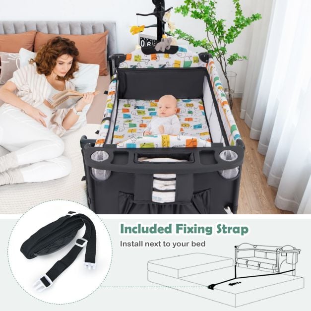 5-in-1 Convertible Baby Bed with Changing Table &amp; Storage Bag Grey