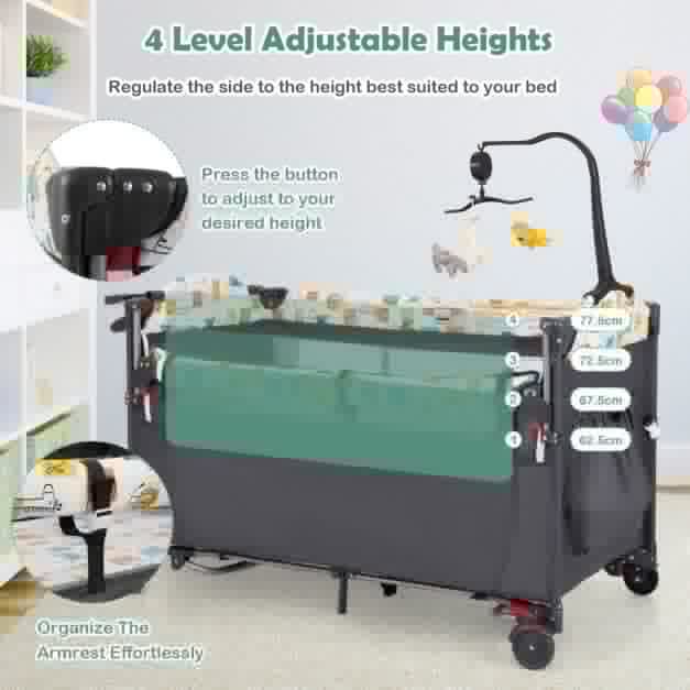 5-in-1 Convertible Baby Bed with Changing Table &amp; Storage Bag Grey