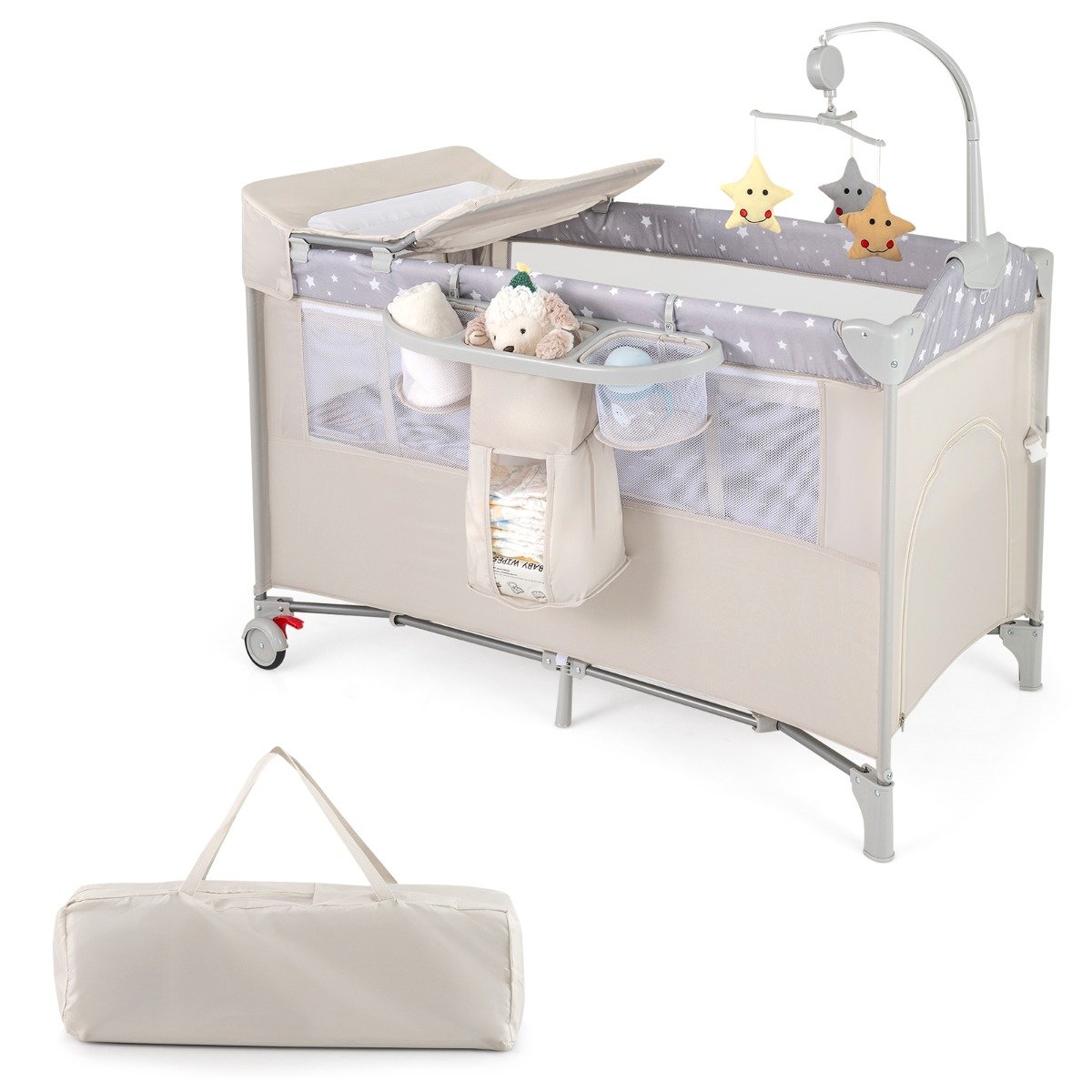5-In-1 Baby Bassinet Crib Bedside Sleeper Nursery Center-Beige