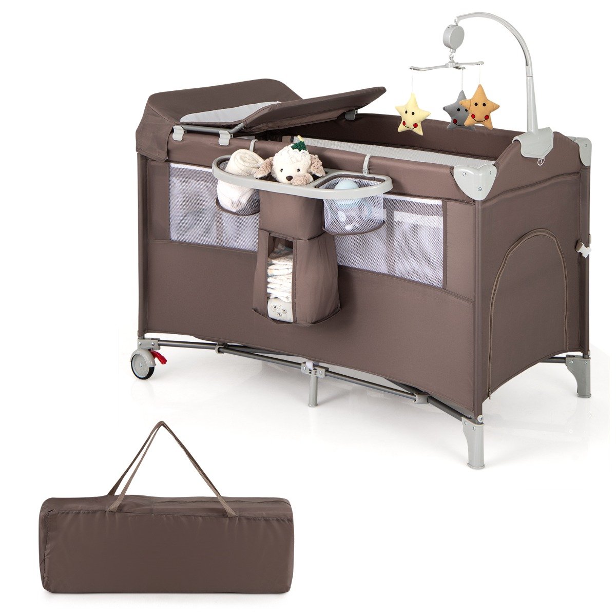 5-In-1 Baby Bassinet Crib Bedside Sleeper Nursery Center-Brown