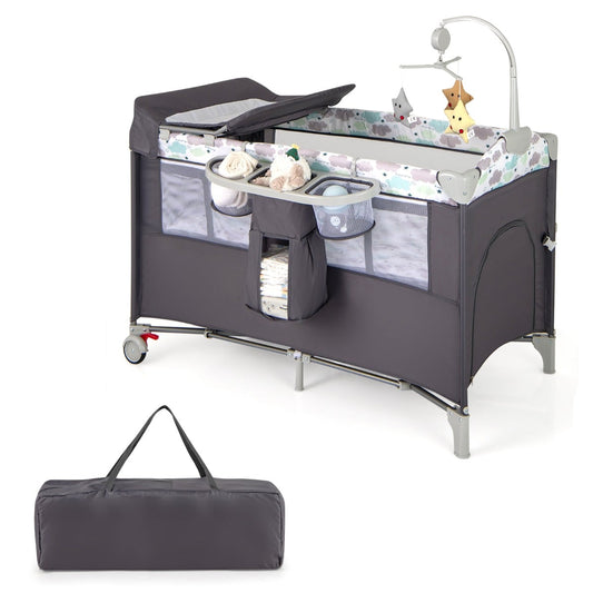 5-In-1 Baby Bassinet Crib Bedside Sleeper Nursery Center-Grey