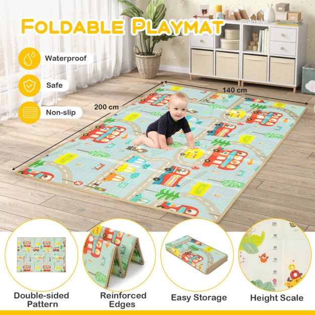 Baby Playpen with Mat and 4 Pull Rings -Light Grey