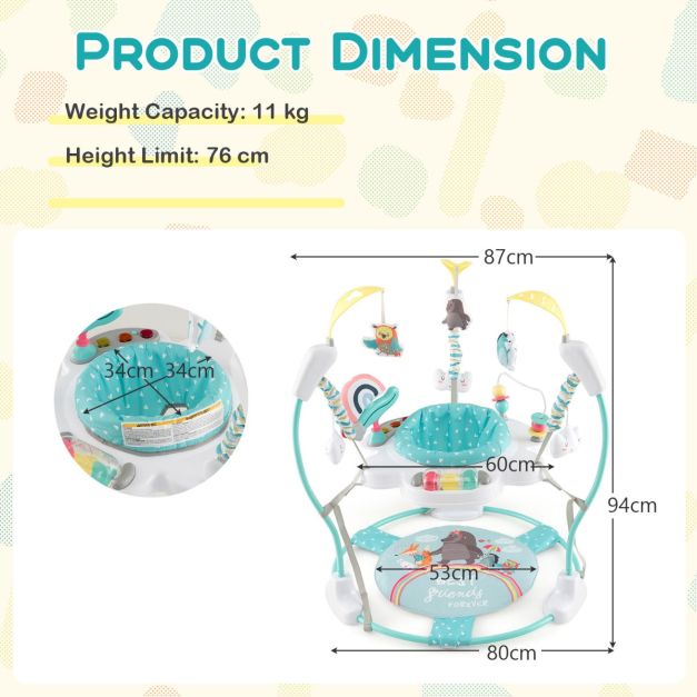 Baby Bouncer Playground with 3 Adjustable Heights Baby Walker with Music &amp; Light 360° Rotating Seat for Baby 6 Months+ Dark Blue