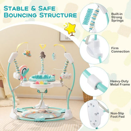 Baby Bouncer Playground with 3 Adjustable Heights Baby Walker with Music &amp; Light 360° Rotating Seat for Baby 6 Months+ Dark Blue