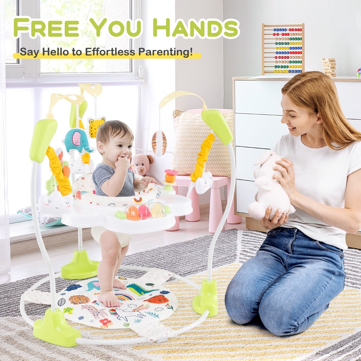 Baby Stationary Activity Center with 360° Rotary Seat and 3 Adjustable Heights for 6 Months+-Yellow