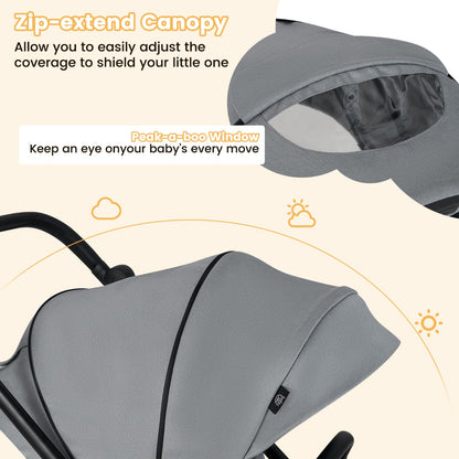 Baby Stroller with Reversible Seat Foldable Infant Pram Stroller-Grey