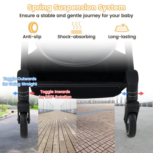 Baby Stroller with Reversible Seat Foldable Infant Pram Stroller-Black