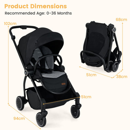 Baby Stroller with Reversible Seat Foldable Infant Pram Stroller-Black