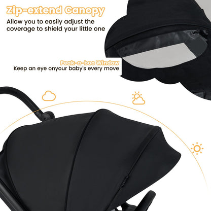 Baby Stroller with Reversible Seat Foldable Infant Pram Stroller-Black