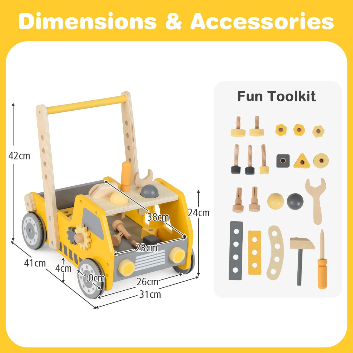 Toddler Push Walker with Adjustable Speed and Bottom Storage-Yellow