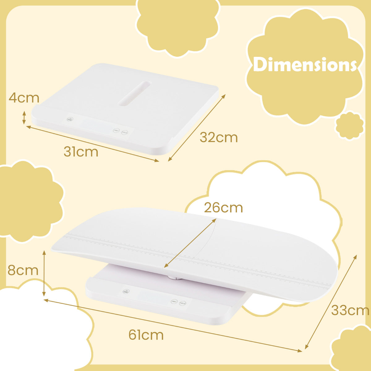 Baby Weight Scale with Detachable Tray for Body Weight and Height Measurement-White