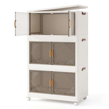 Stackable Storage Containers with Wheels and Doors for Bedroom-White-3-Tier