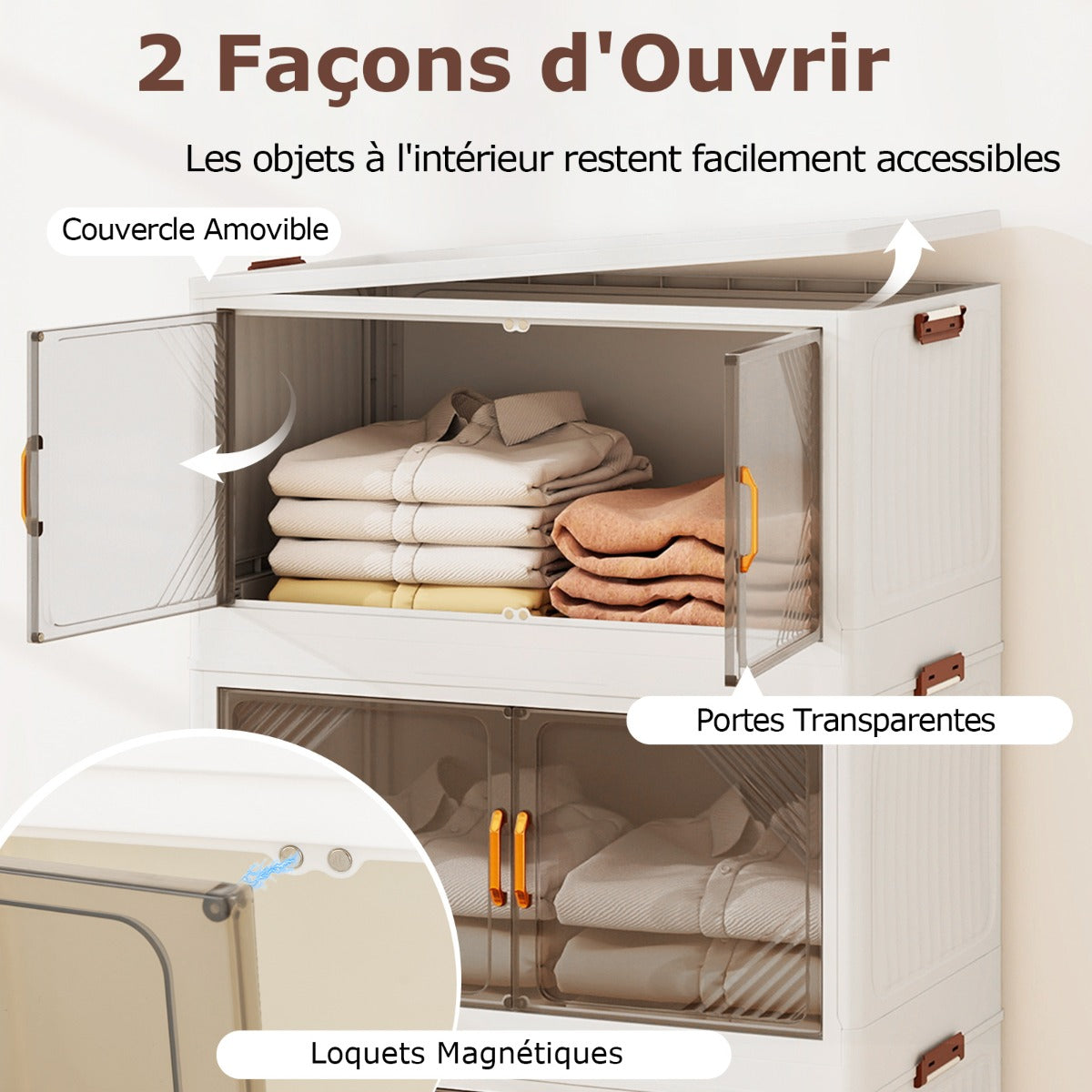 Stackable Storage Containers with Wheels and Doors for Bedroom-White-3-Tier