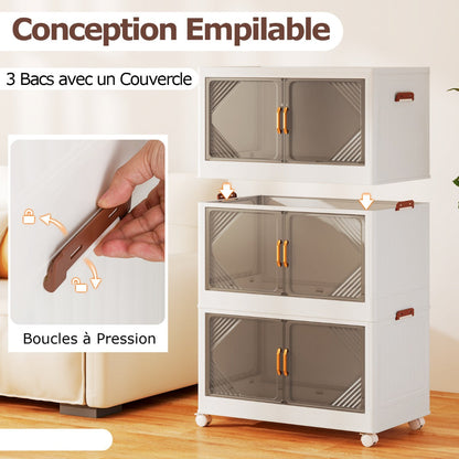 Stackable Storage Containers with Wheels and Doors for Bedroom-White-3-Tier