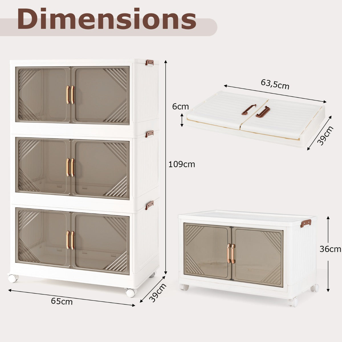 Stackable Storage Containers with Wheels and Doors for Bedroom-White-3-Tier