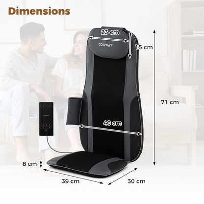 Back Massager with Heat Shiatsu Massage Chair Pad with 4 Kneading Rolling Nodes and 2 Vibrating Motors-Grey
