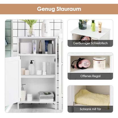 Bathroom Freestanding  Adjustable Shelf Floor Storage Cabinet-White