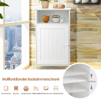 Bathroom Freestanding  Adjustable Shelf Floor Storage Cabinet-White