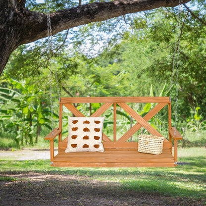 2-Person Porch Swing Chair with Adjustable Chains-Natural