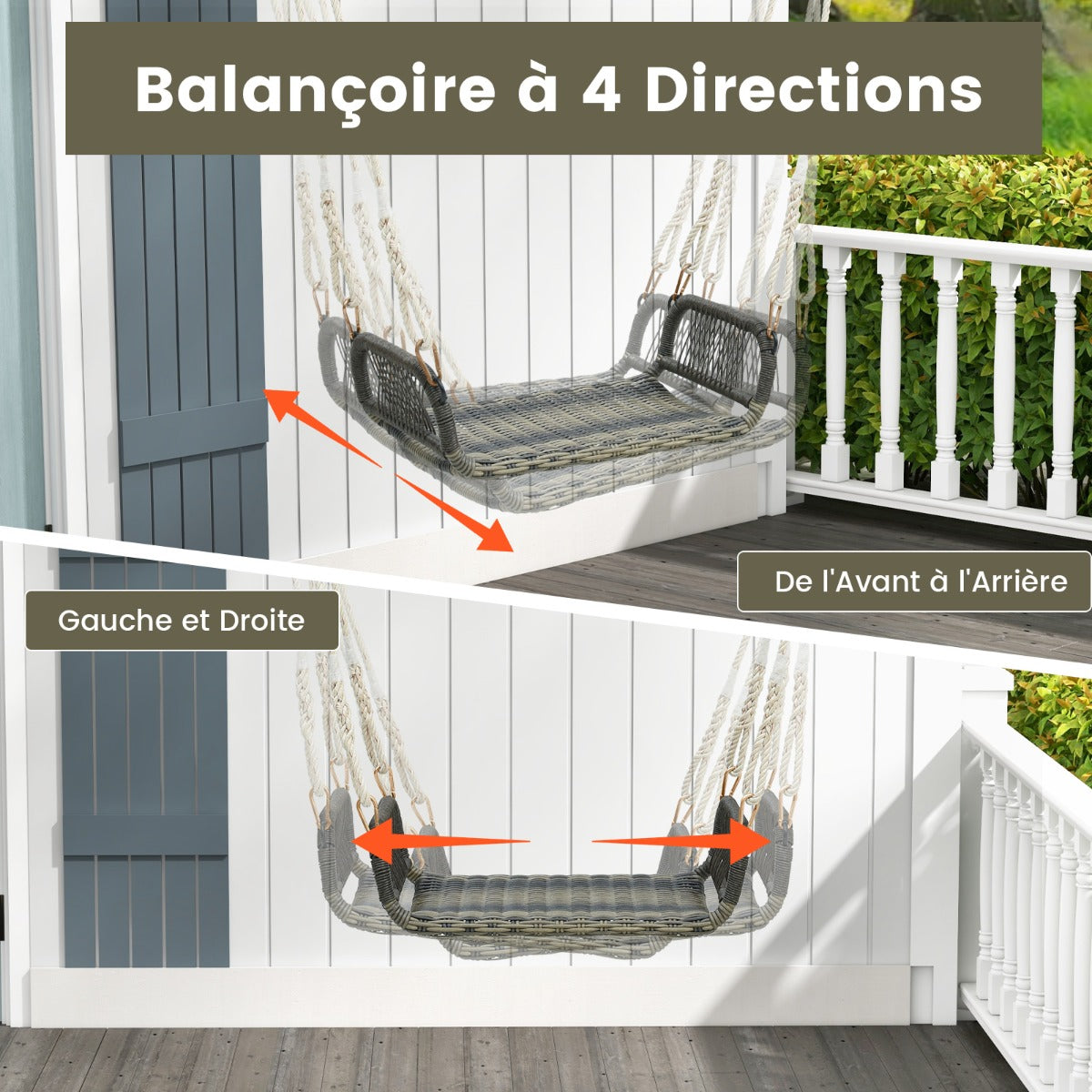 Wicker Porch Swing Seat with Cozy Armrests