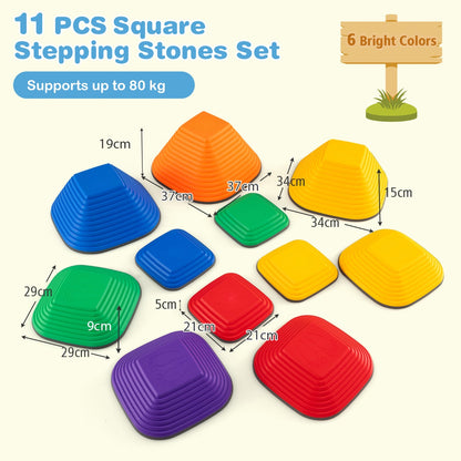 11 Pieces Kids Stepping Stone Toddler Balance Blocks with Full Non-Slip Rim-Multicolor