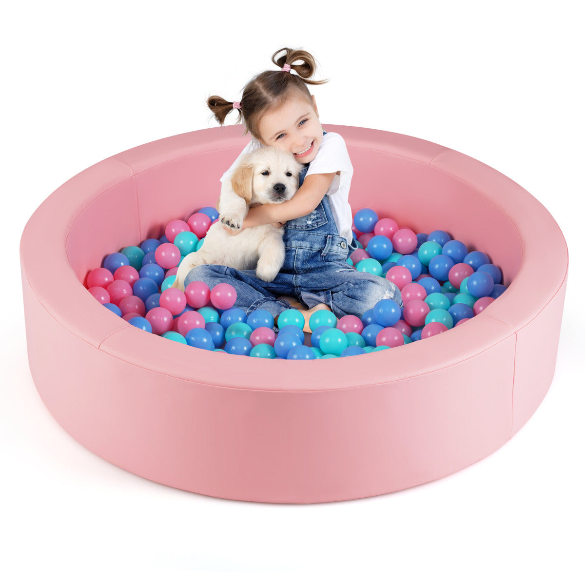 Ball Pit for Toddlers Baby Foam Ball Pit with Ocean Balls Soft Round Kids Ball Pool-Pink