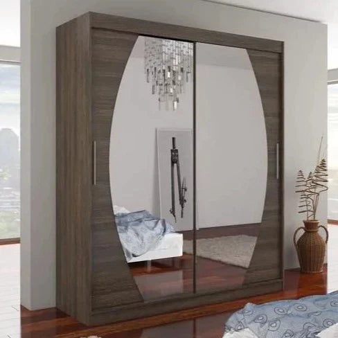 Byron 2-Door Sliding Mirrored Wardrobe 180cm - Sonoma Oak, Brown or Black