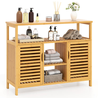 Bamboo Bathroom Cabinet 2-Door Storage Organizer with Shelves-Natural