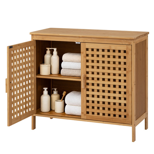 Bamboo Bathroom Storage Cabinet with 2 Doors and Wide Top-Natural