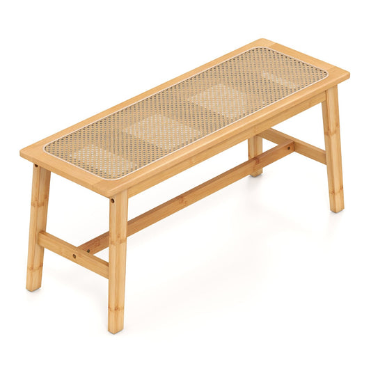 Bamboo Entryway Dining Bench with Handwoven Rattan Seat-Natural
