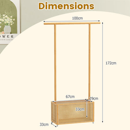 Bamboo Clothes Rack 2-In-1 Clothing Hanging Rail-Natural