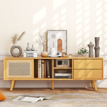 Bamboo TV Stand for TV up to 65 Inch-Natural