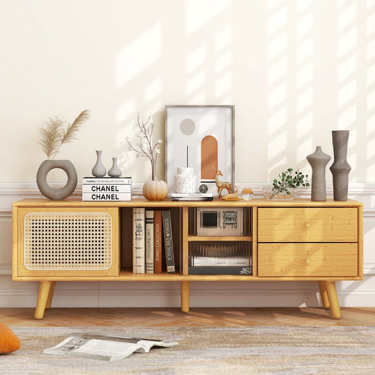 Bamboo TV Stand for TV up to 65 Inch-Natural