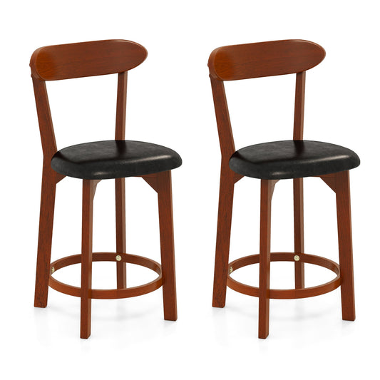 Bar Stool Set of 2 with Curved Backrest and Footrest-24 Inches