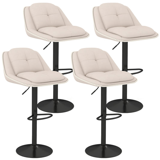 Bar Stools Set of 4 Modern Adjustable Chenille Upholstered Barstools in White