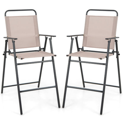 Set of 2 Patio Folding Bar-Height Chairs with Armrests and Quick-Drying Seat-Beige