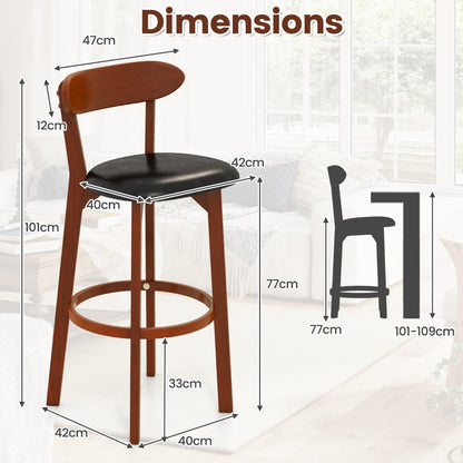 Bar Stool Set of 2 with Curved Backrest and Footrest-29 Inches