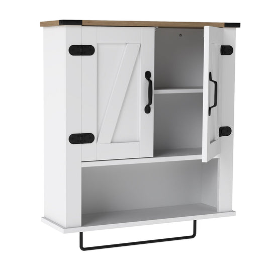 Bathroom Wall Cabinet with Barn Doors and Adjustable Shelf-White