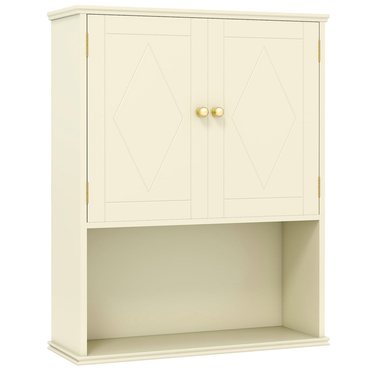 Bathroom Wall Cabinet with Open Shelf and Adjustable Shelf-Beige