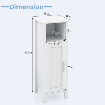Freestanding Narrow Bathroom Storage Organizer Rack Stand with Door and Adjustable Shelf-White
