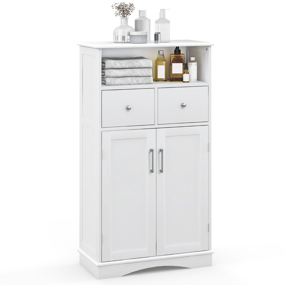 Bathroom Floor Cabinet with 2 Doors and 2 Adjustable Shelves for Bathroom-White