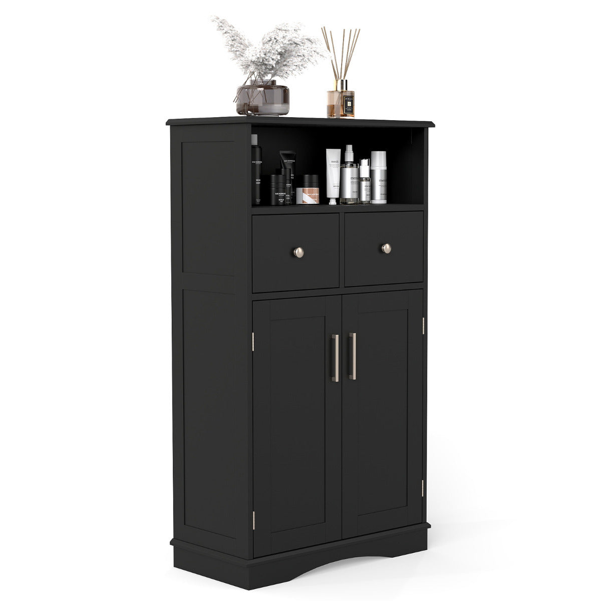 Bathroom Floor Cabinet with 2 Doors and 2 Adjustable Shelves for Bathroom-Black