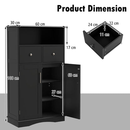 Bathroom Floor Cabinet with 2 Doors and 2 Adjustable Shelves for Bathroom-Black