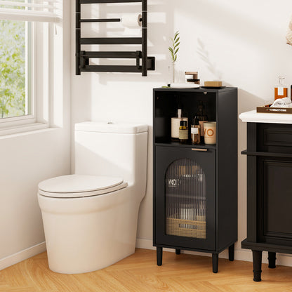 Bathroom Floor Cabinet with Adjustable Shelf for Hallway Living Room-Black