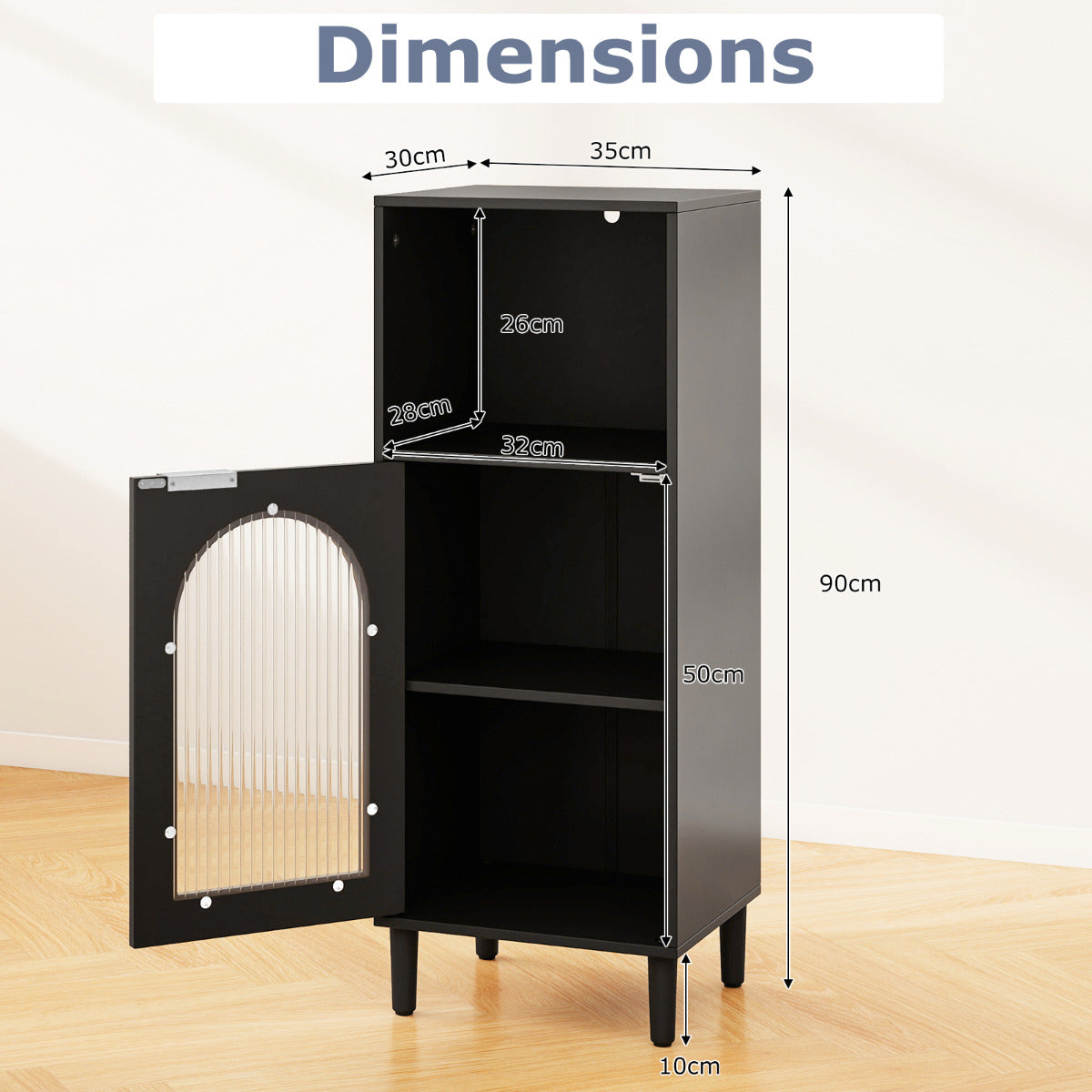 Bathroom Floor Cabinet with Adjustable Shelf for Hallway Living Room-Black