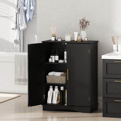 Bathroom Floor Storage Cabinet with 2 Doors and Adjustable Shelves-Black