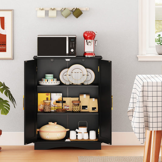 Bathroom Floor Storage Cabinet with 2 Doors and Adjustable Shelves-Black