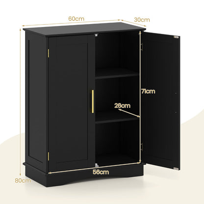 Bathroom Floor Storage Cabinet with 2 Doors and Adjustable Shelves-Black