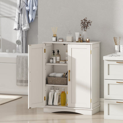 Bathroom Floor Storage Cabinet with 2 Doors and Adjustable Shelves-White